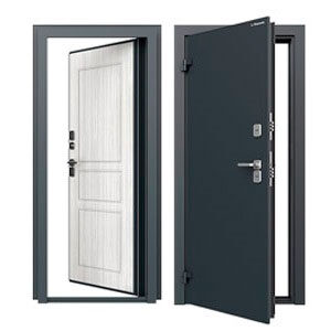 Дверь DoorHan/880/2050/ТЕРМО/RAL 7016"Антрацит"/МДФ Вуд Тангент белый/левая/рама угловая, DTERM-G/880/2050/7016/MDF/L/N