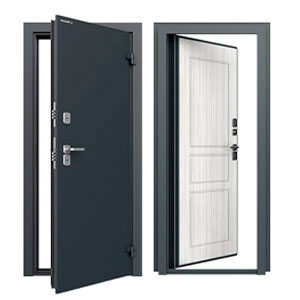 Дверь DoorHan/980/2050/ТЕРМО/RAL 7016"Антрацит"/МДФ Вуд Тангент белый/правая/рама угловая, DTERM-G/980/2050/7016/MDF/R/N